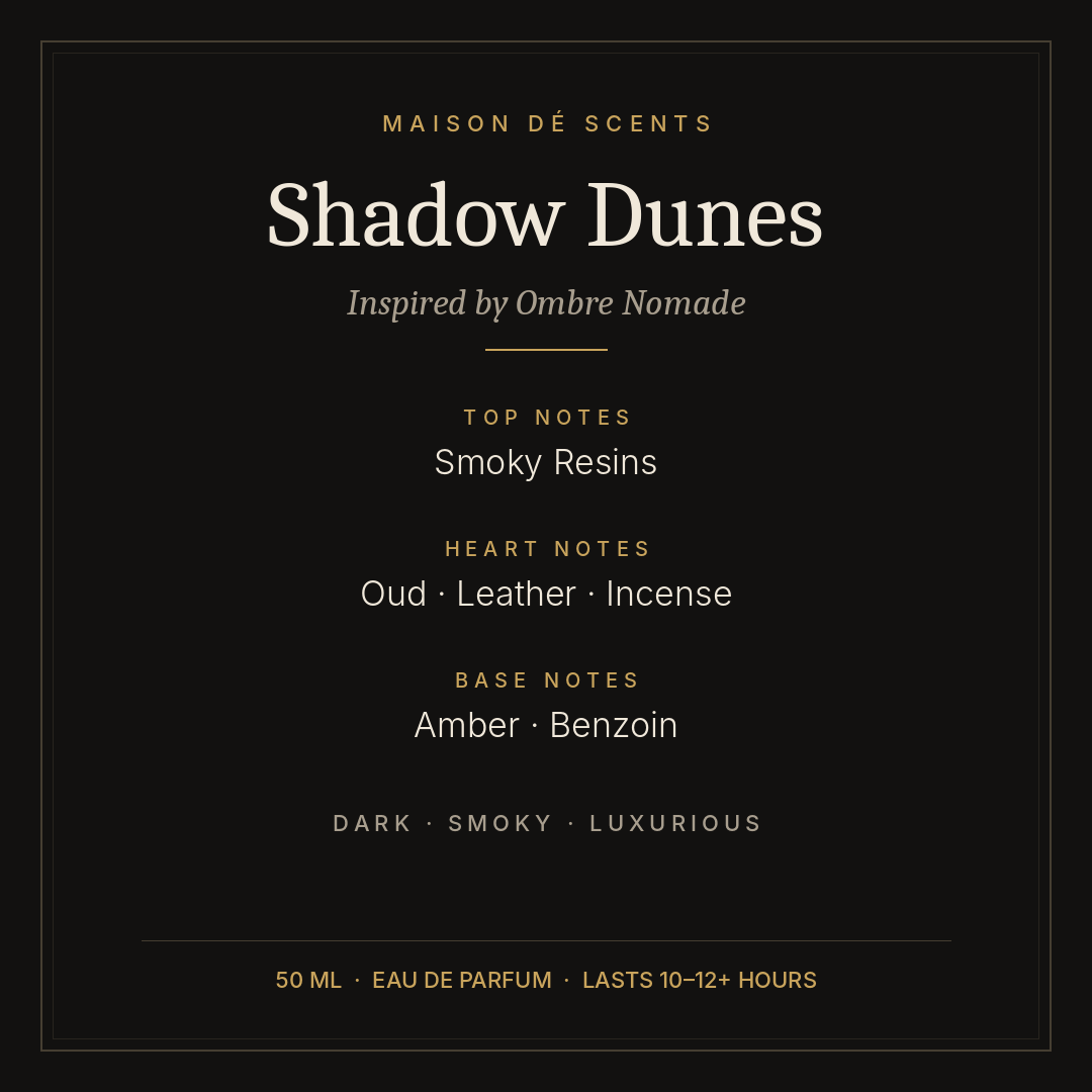 Shadow Dunes scent notes – top, heart and base notes